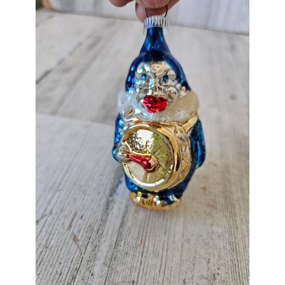 Vintage Mercury glass clown drum orchestra flocked blue ornament Xmas tree - Picture 2 of 9